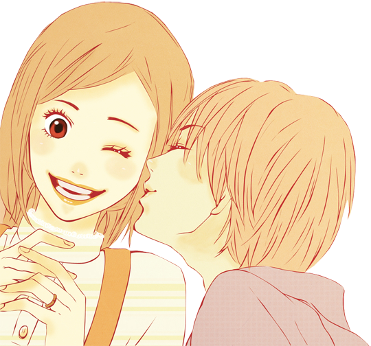 Animated Love Couple Cheek Kiss PNG