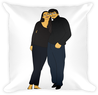 Animated Love Couple Cushion Design PNG