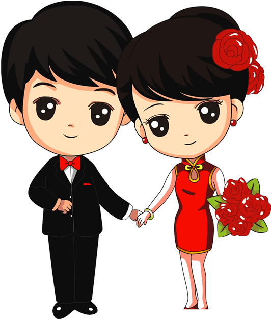 Animated Love Couple Dressed Up PNG