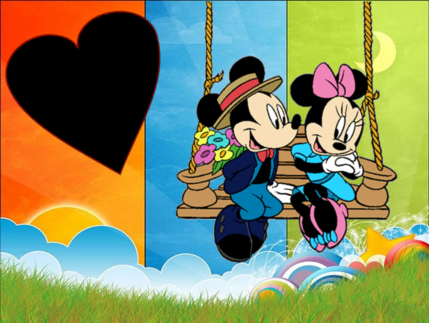 Mickey Minnie Love Swing Cartoon PNG