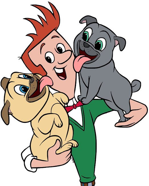 Animated Man Holding Two Puppies PNG