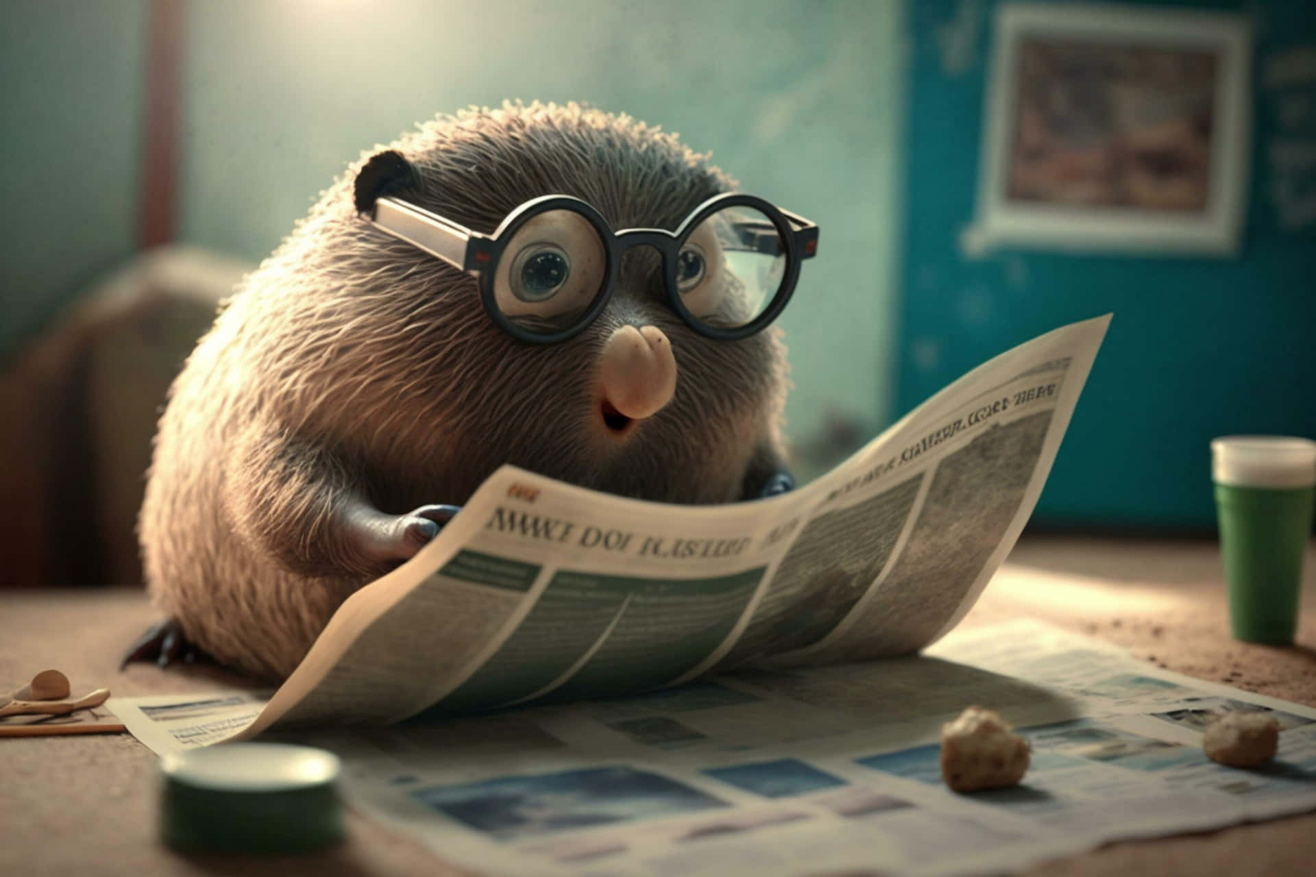 Download Animated Mole Reading Newspaper Wallpaper | Wallpapers.com