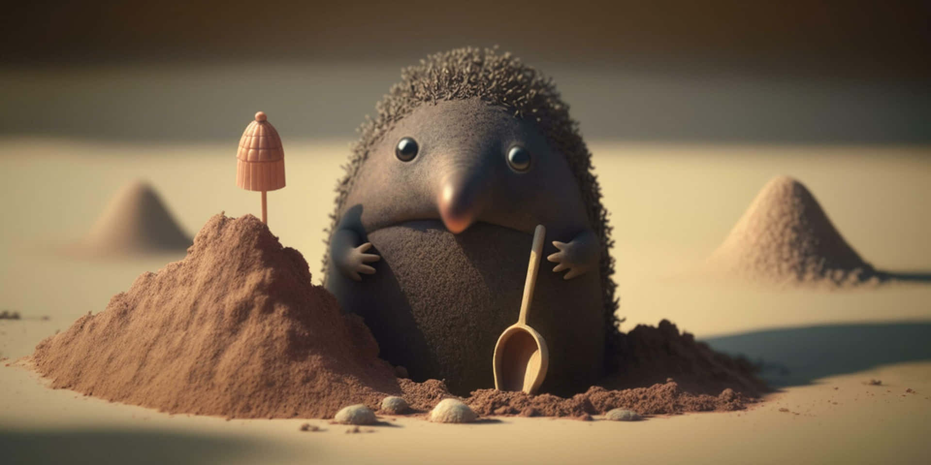 Animated Molewith Shoveland Sand Mound.jpg Wallpaper