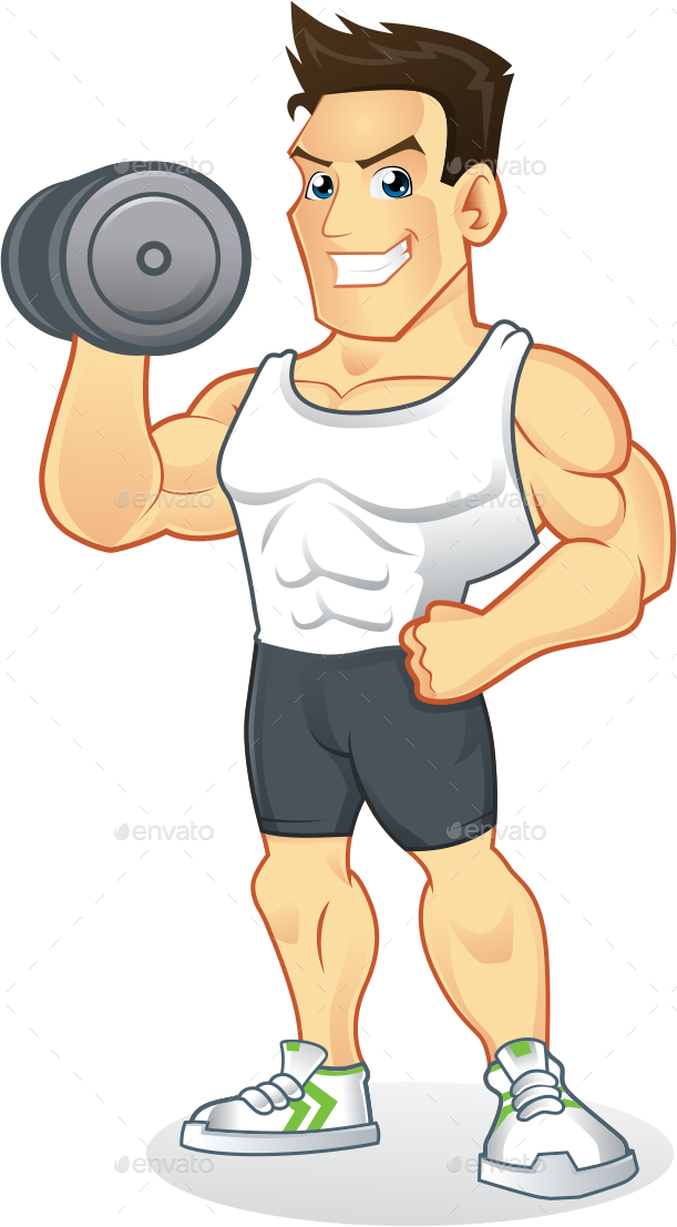 Animated Muscular Man Lifting Dumbbell PNG