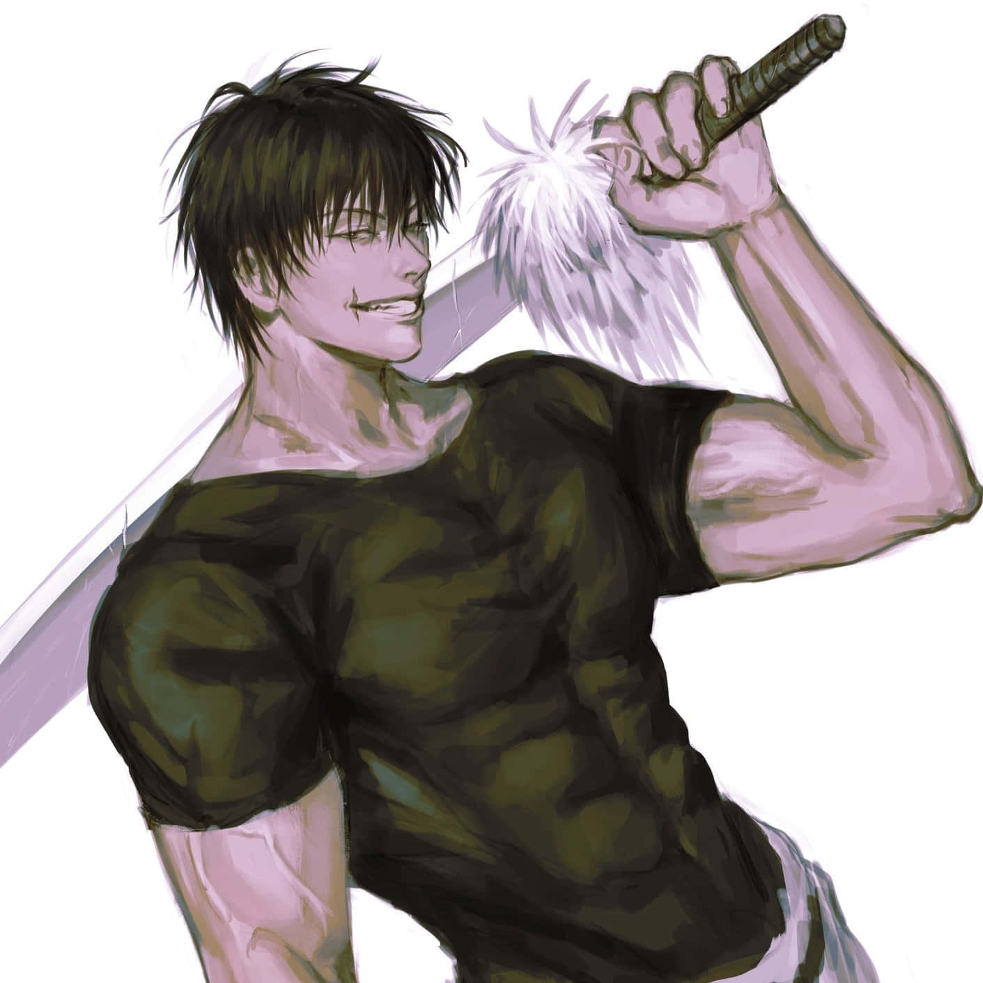 Animated Muscular Man With Sword Wallpaper