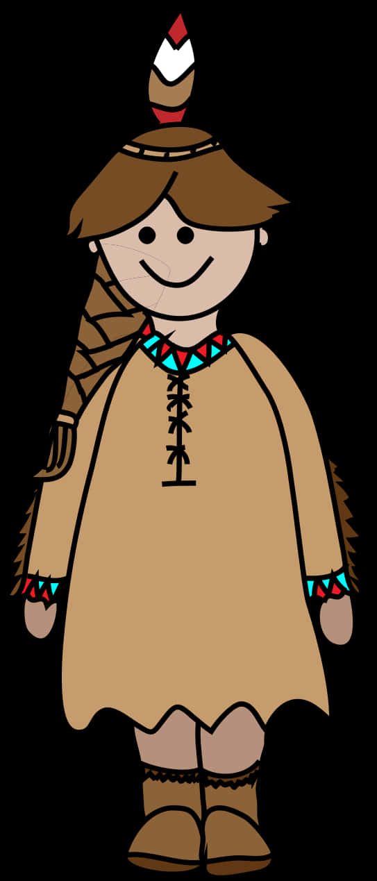 Animated Native American Girl Character PNG