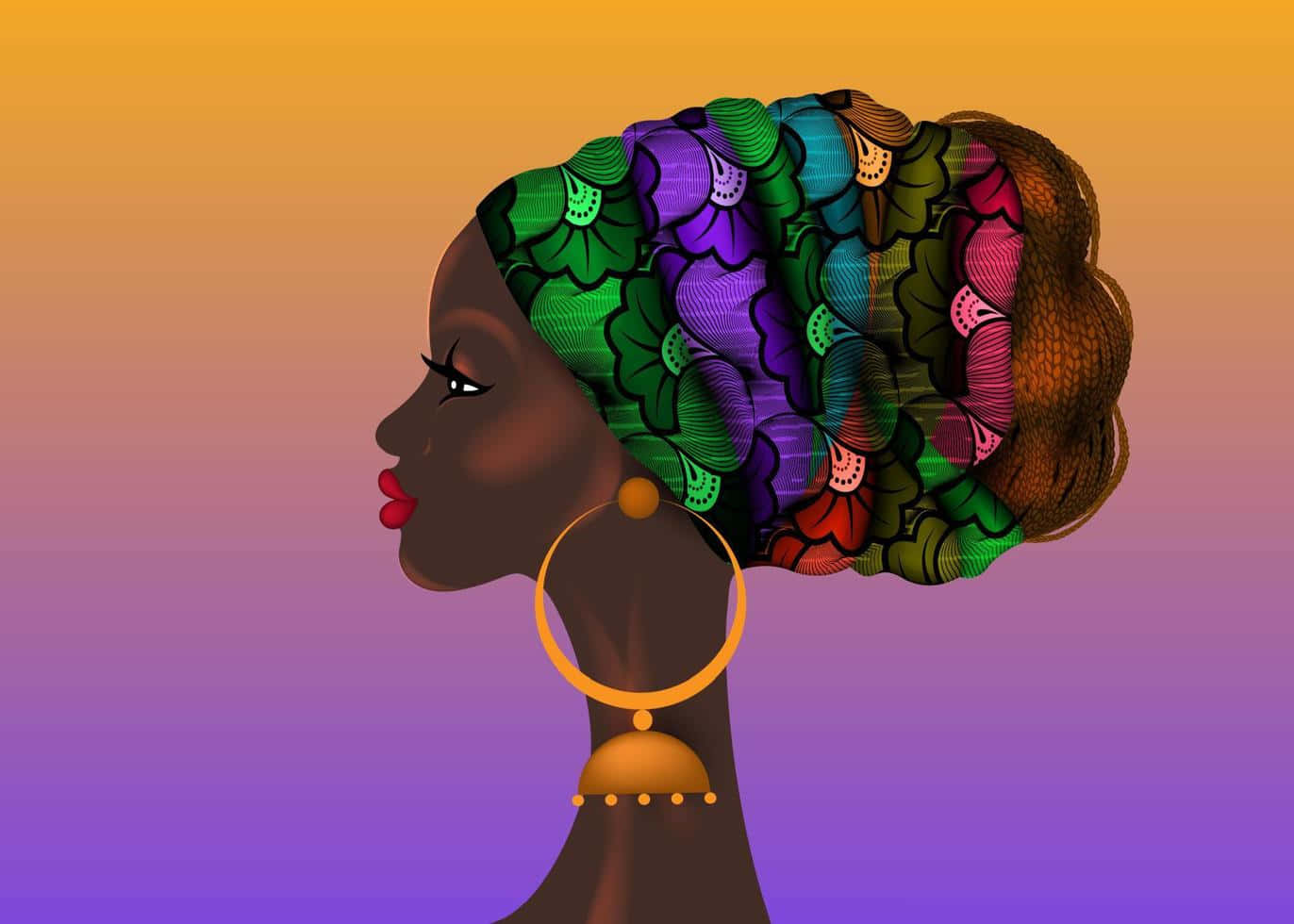 Animeradnigeriansk Kvinna Med Blommigt Gele-mönster Som Bakgrundsbild. Wallpaper