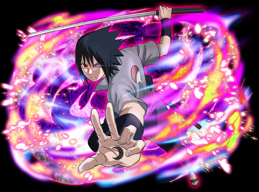 Animated Ninja With Rinnegan Energy Attack PNG