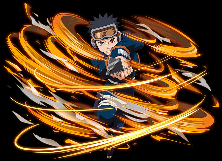 Animated Ninjawith Fire Whirlwind PNG