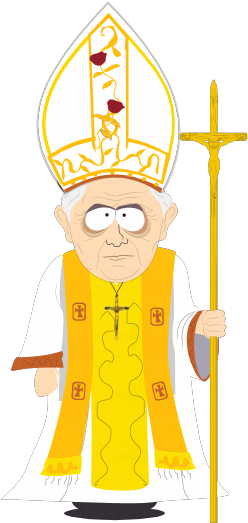 Animated Papal Figurewith Staffand Mitre PNG