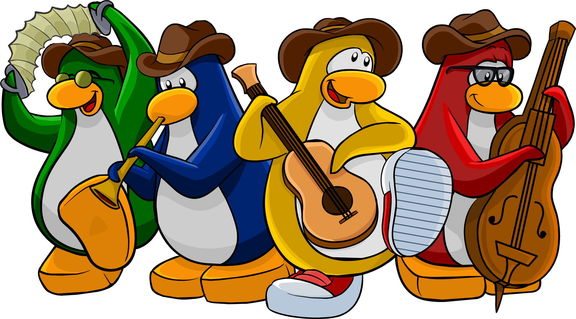 Animated Penguin Band Illustration PNG