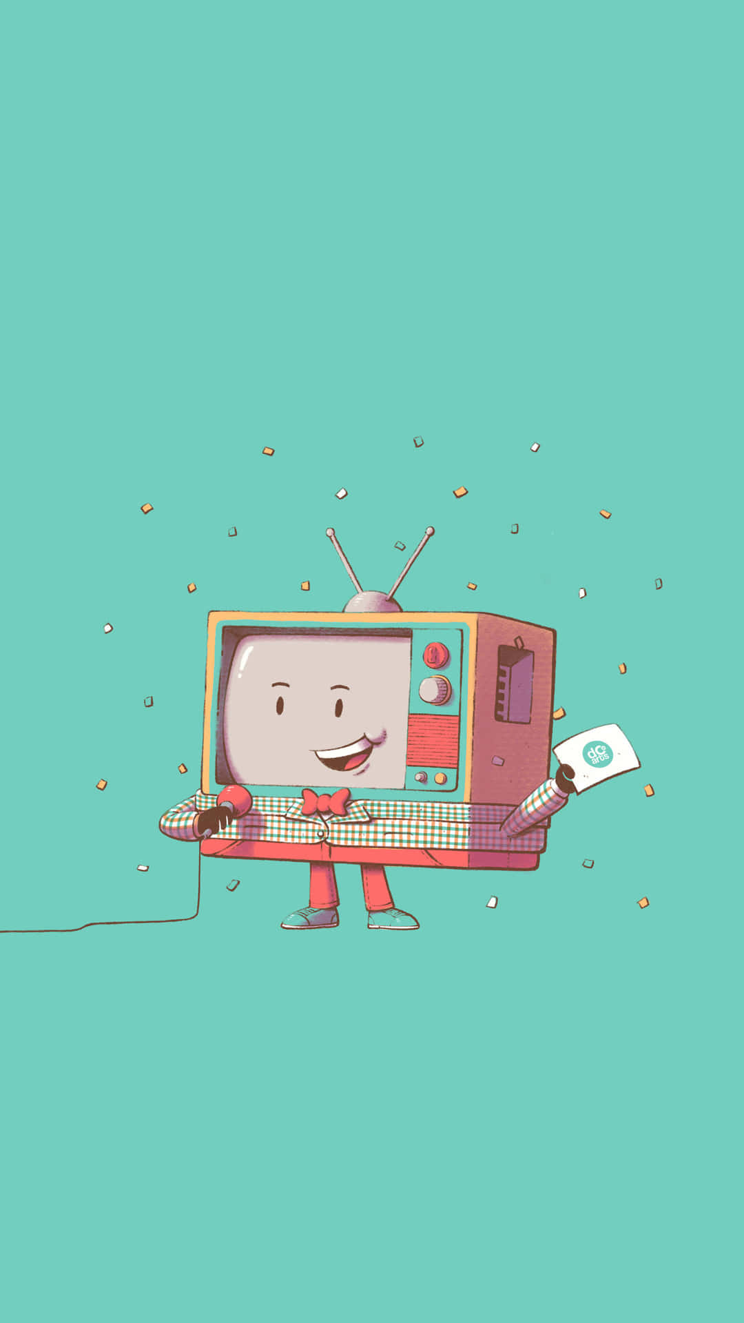 Cartoon Tv With A Man Holding A Remote Wallpaper