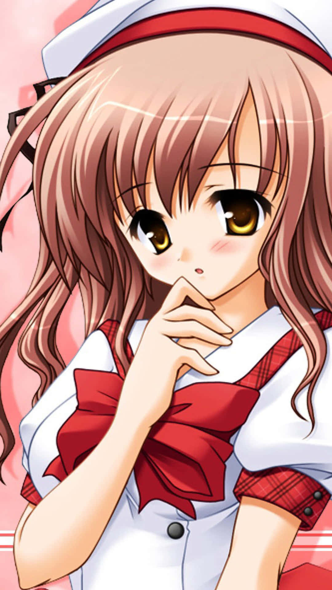 A Girl In A White Uniform With A Pink Bow Wallpaper