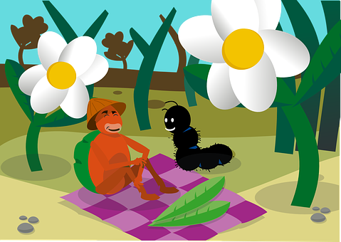 Animated Picnic With Giant Flowersand Insects PNG