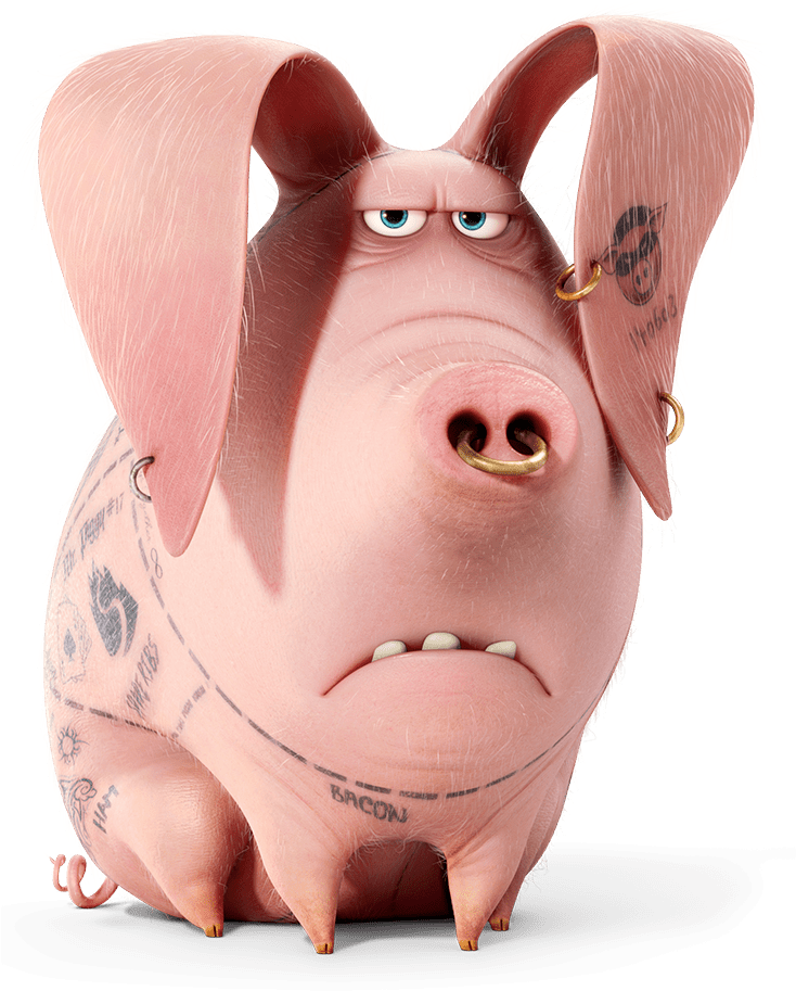 Animated Pig Character With Tattoos PNG