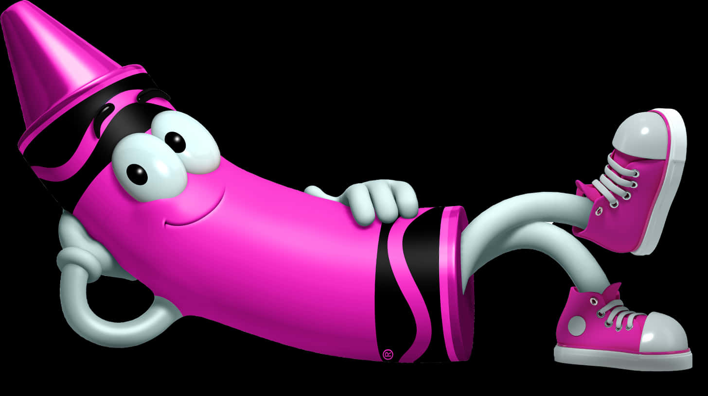 Animated Pink Crayon Character PNG