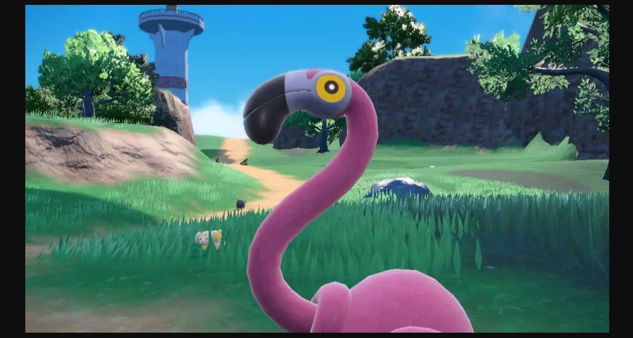 Animated Pink Flamingo Characterin Game Environment Wallpaper