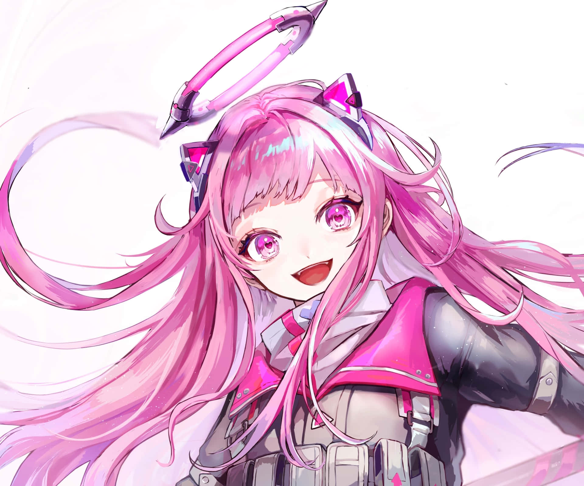 Animated Pink Hair Girl_ Smiling Expression Wallpaper