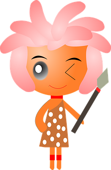 Animated Pink Haired Artist Character PNG
