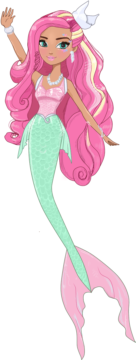Animated Pink Haired Mermaid PNG