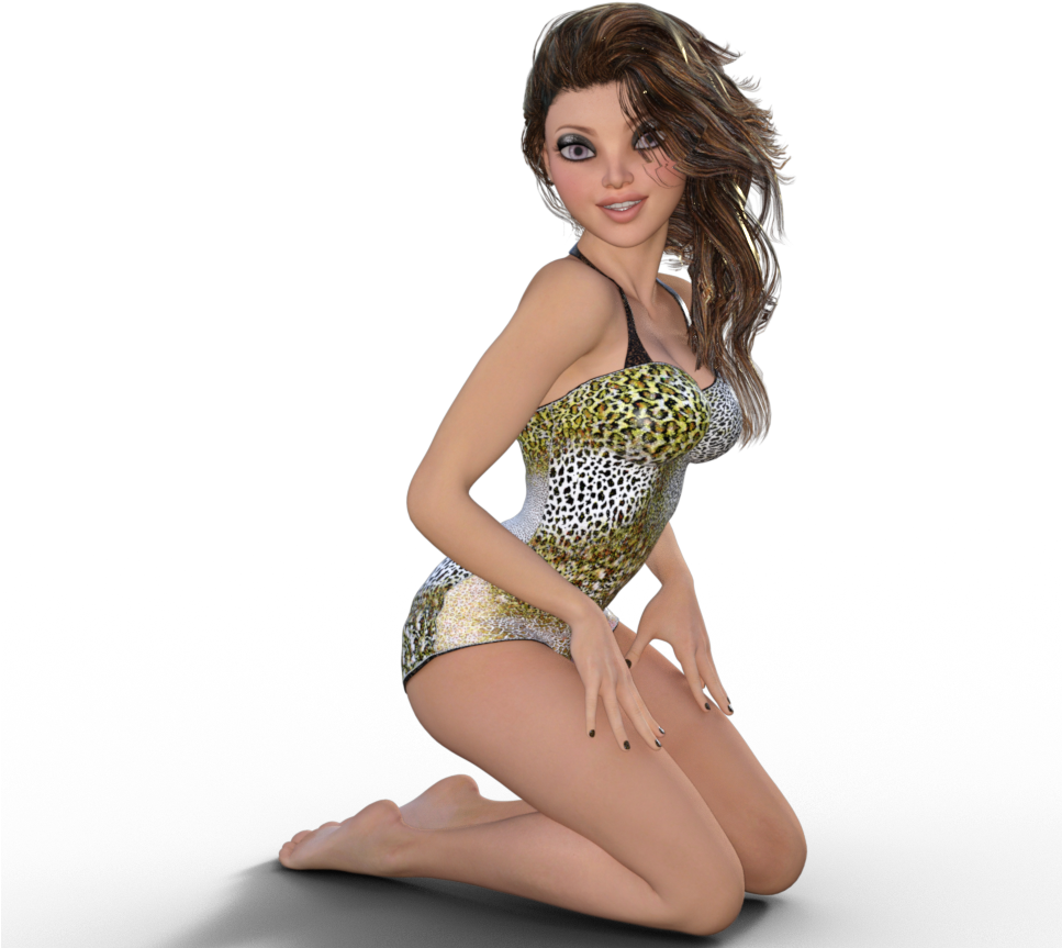 Animated Pinup Modelin Leopard Print PNG