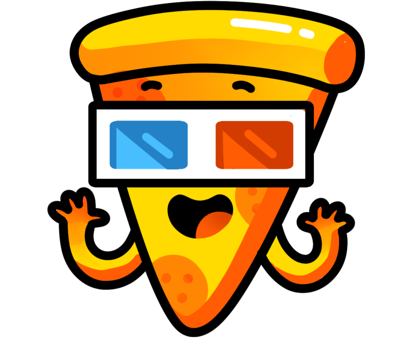 Animated Pizza Character With3 D Glasses PNG