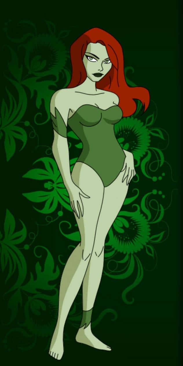 Animated Poison Ivy Standing Green Backdrop Wallpaper