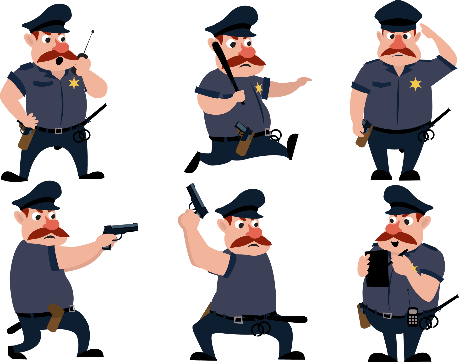 Animated Policeman Various Poses PNG