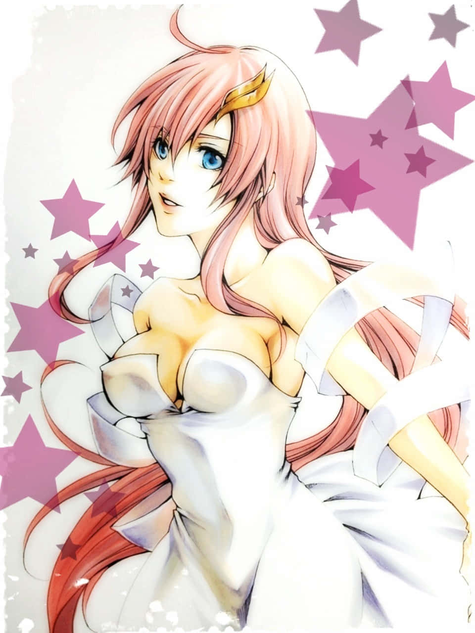 Animated Portrait Of Lacus Clyne From Gundam Series Wallpaper