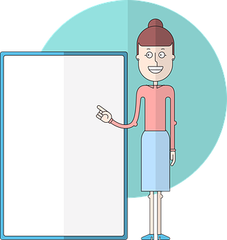 Animated Presenter Girl Nextto Blank Board PNG