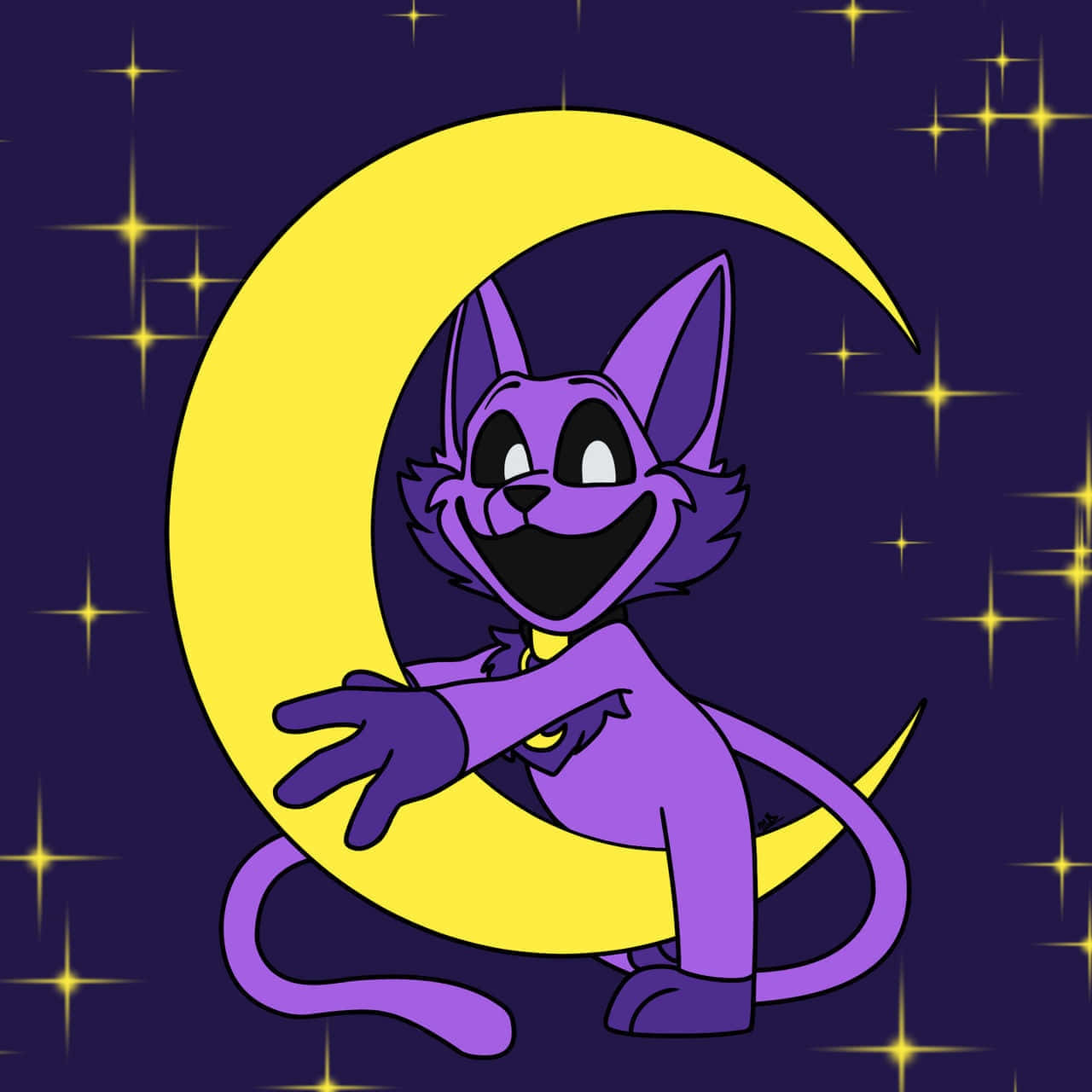 Animated Purple Cat On Moon Wallpaper