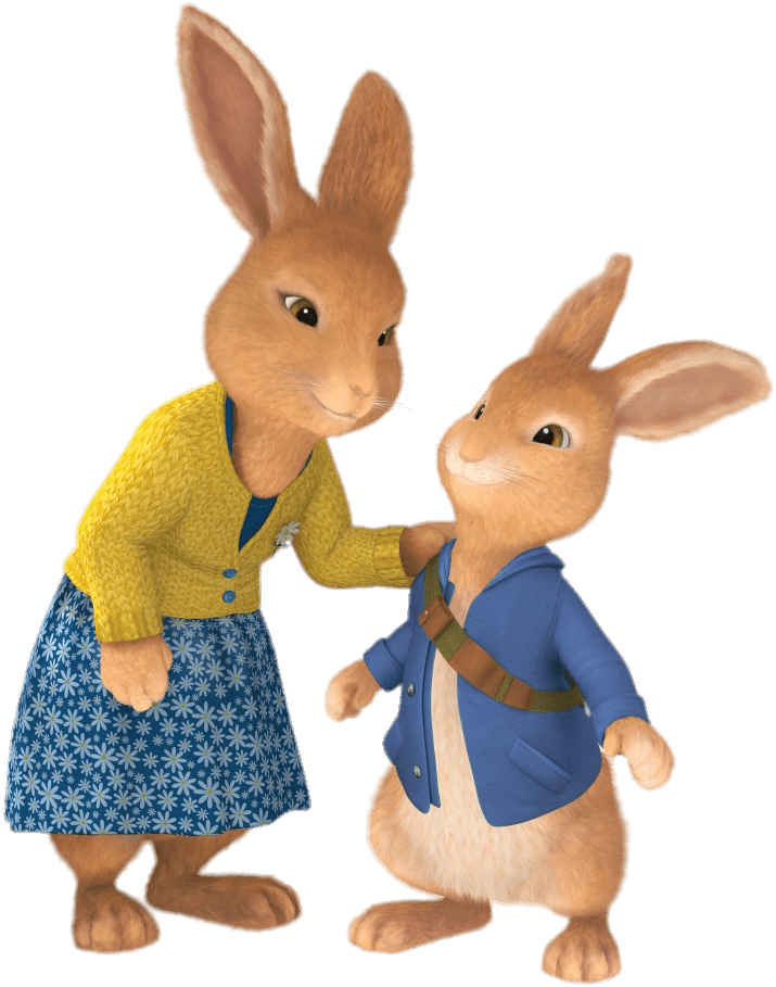 Animated Rabbit Characters Caring Moment PNG