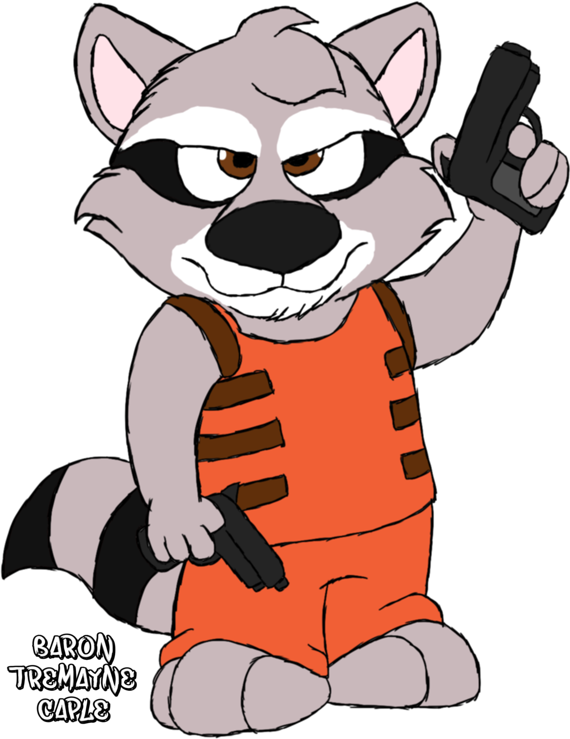 Animated Raccoon Character With Guns PNG