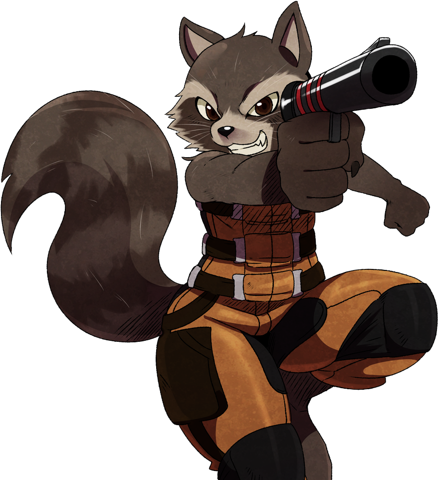 Animated Raccoon Hero With Gun PNG