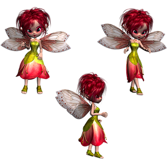 Animated Red Haired Fairy Multiple Poses PNG