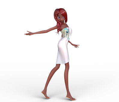 Animated Redhead Womanin White Dress PNG