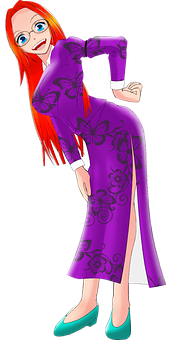 Animated Redheadin Purple Dress PNG