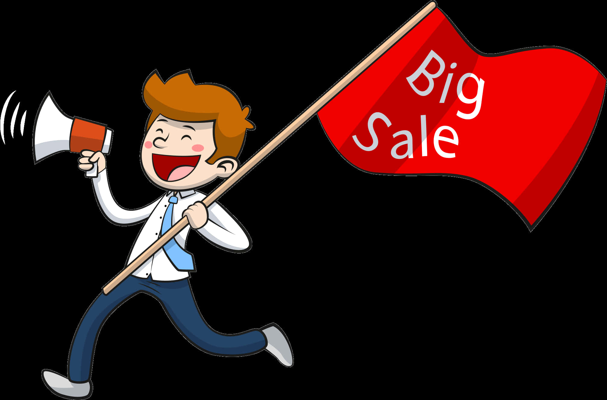Animated Salesman Promoting Big Sale PNG