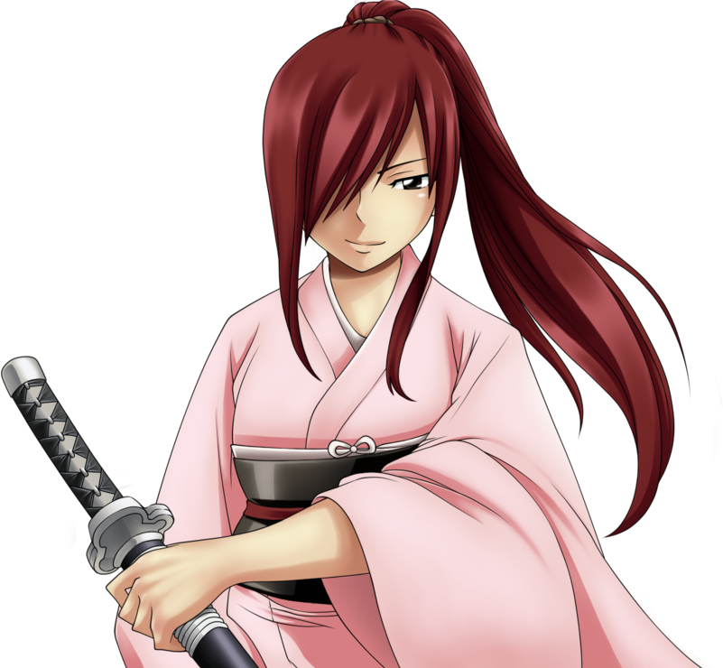 Animated Samurai Girlin Pink Kimono PNG