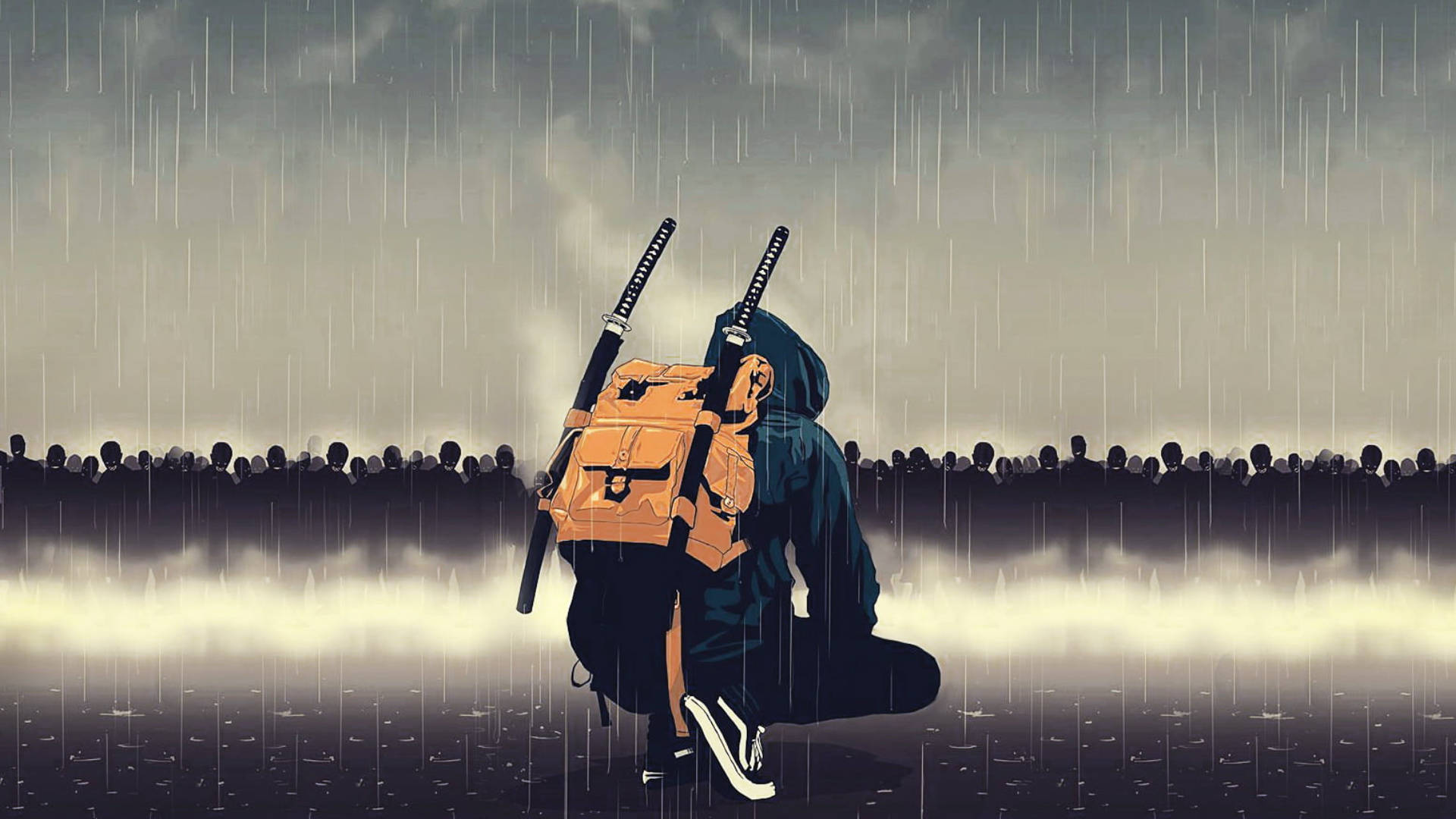 Animated Samurai With Backpack Wallpaper
