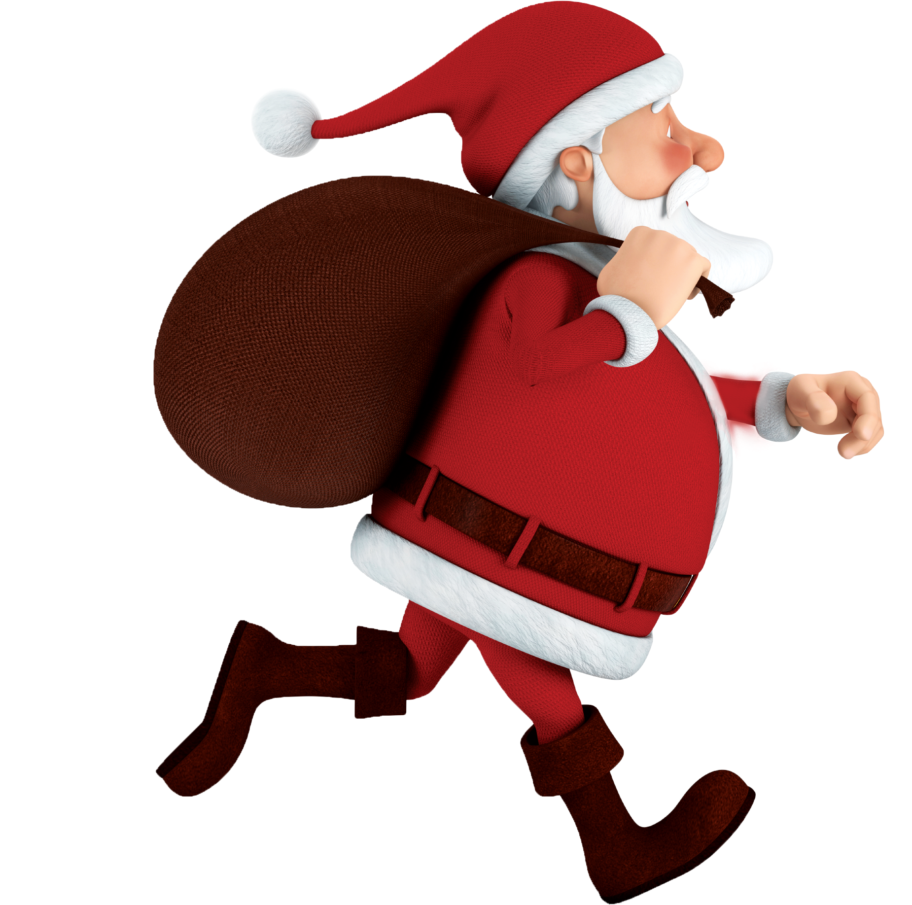 Animated Santa Claus Rushingwith Gift Bag PNG