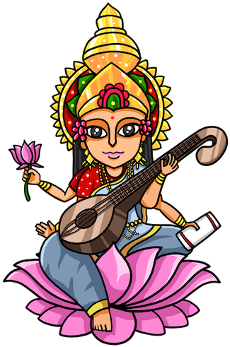 Animated Saraswati Goddess Illustration PNG