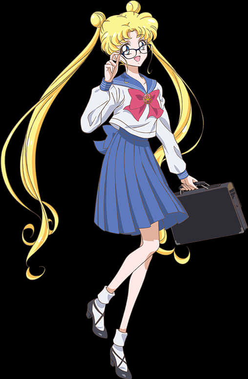 Animated Schoolgirl With Blonde Hairand Glasses PNG