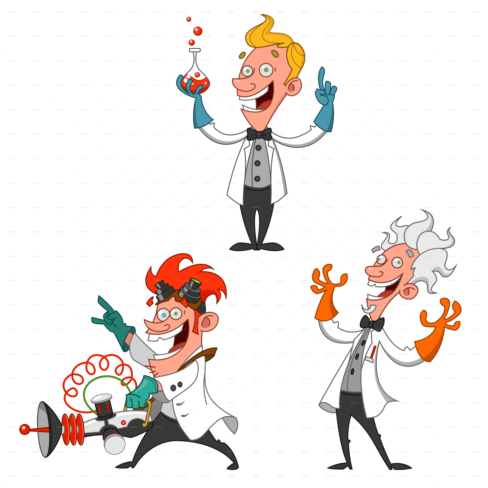 Animated Scientists Cartoon Characters PNG