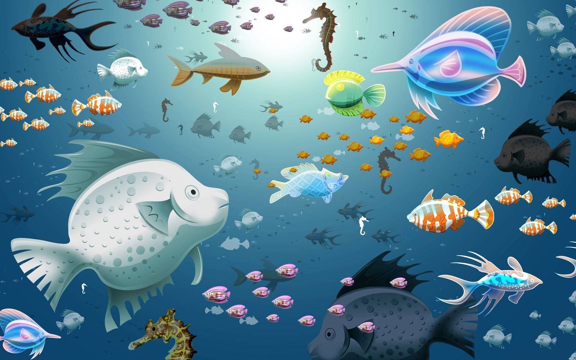 Animated Sea Creatures In Aquarium Wallpaper
