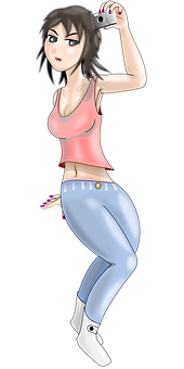 Animated Selfie Pose Female Character PNG