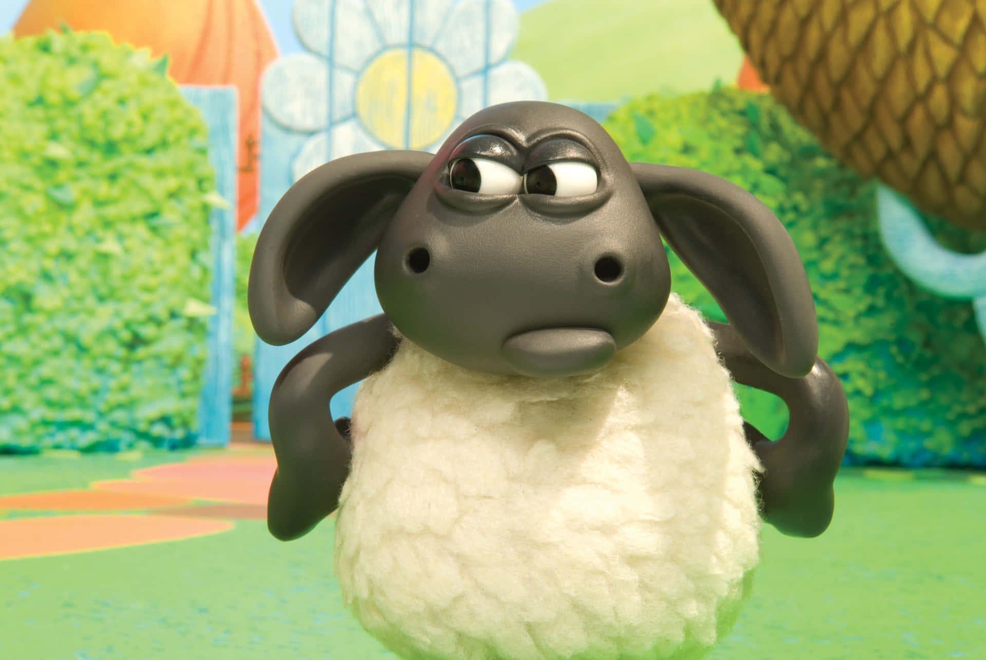 Animated Sheep With Surprised Expression Wallpaper