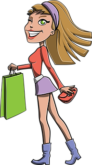 Animated Shopping Girl Cartoon PNG