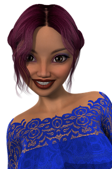 Animated Smiling Womanin Blue Dress PNG