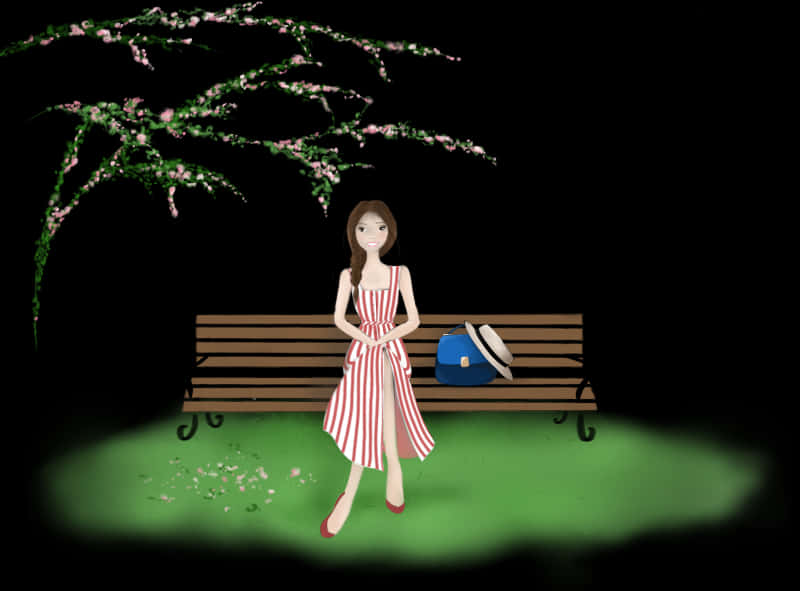 Animated Springtime Park Bench Scene PNG